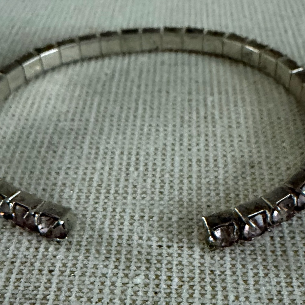 Three Crystal-Embellished Stretch Bangle Bracelet - Blue, Gray, Brown - Picture 5 of 10